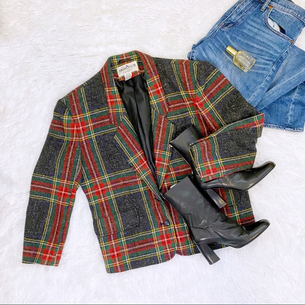Vintage Christmas Plaid Wool Blend Blazer Small (fits M)